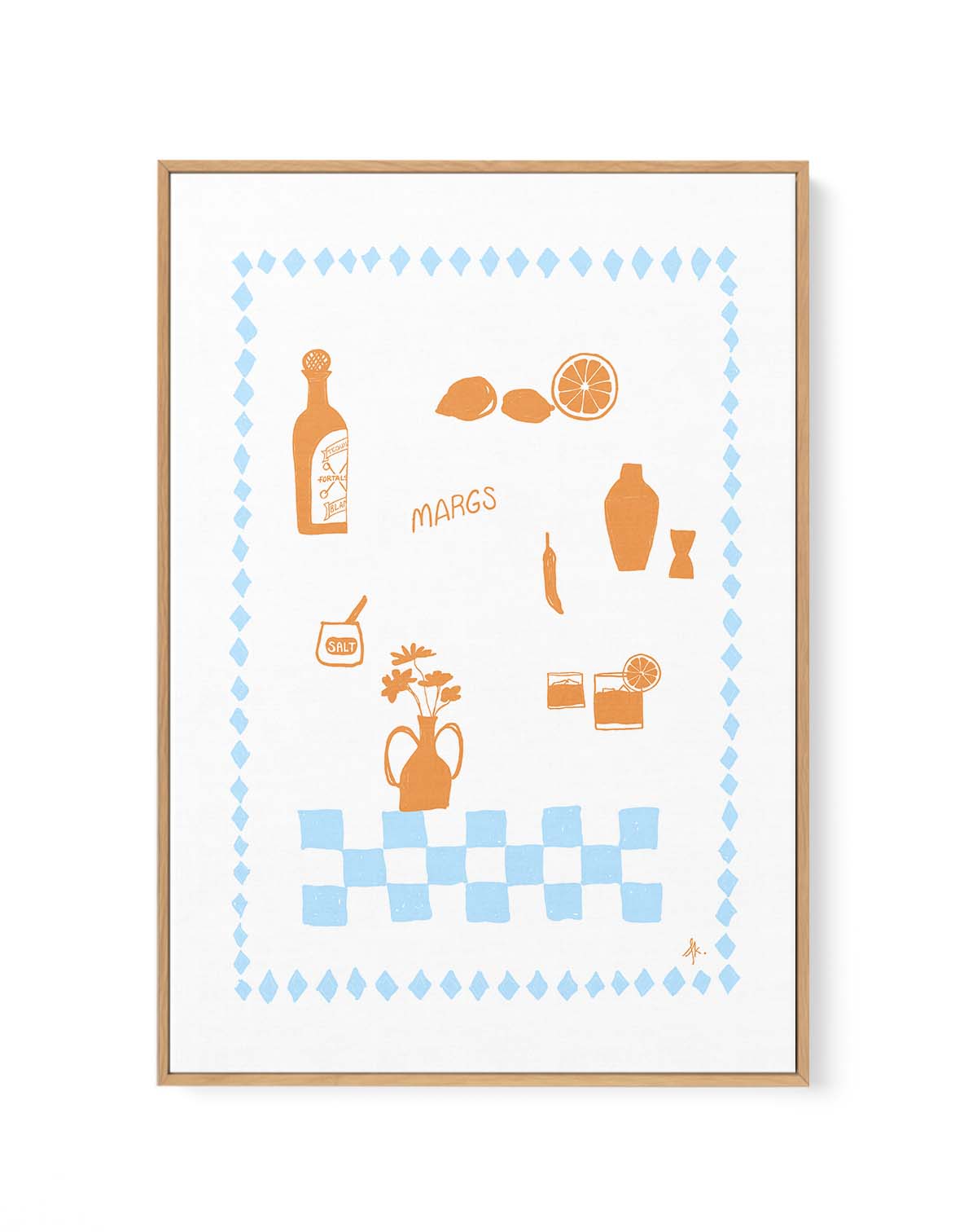 Margs Tan Baby Blue by Anne Korako | Framed Canvas Art Print