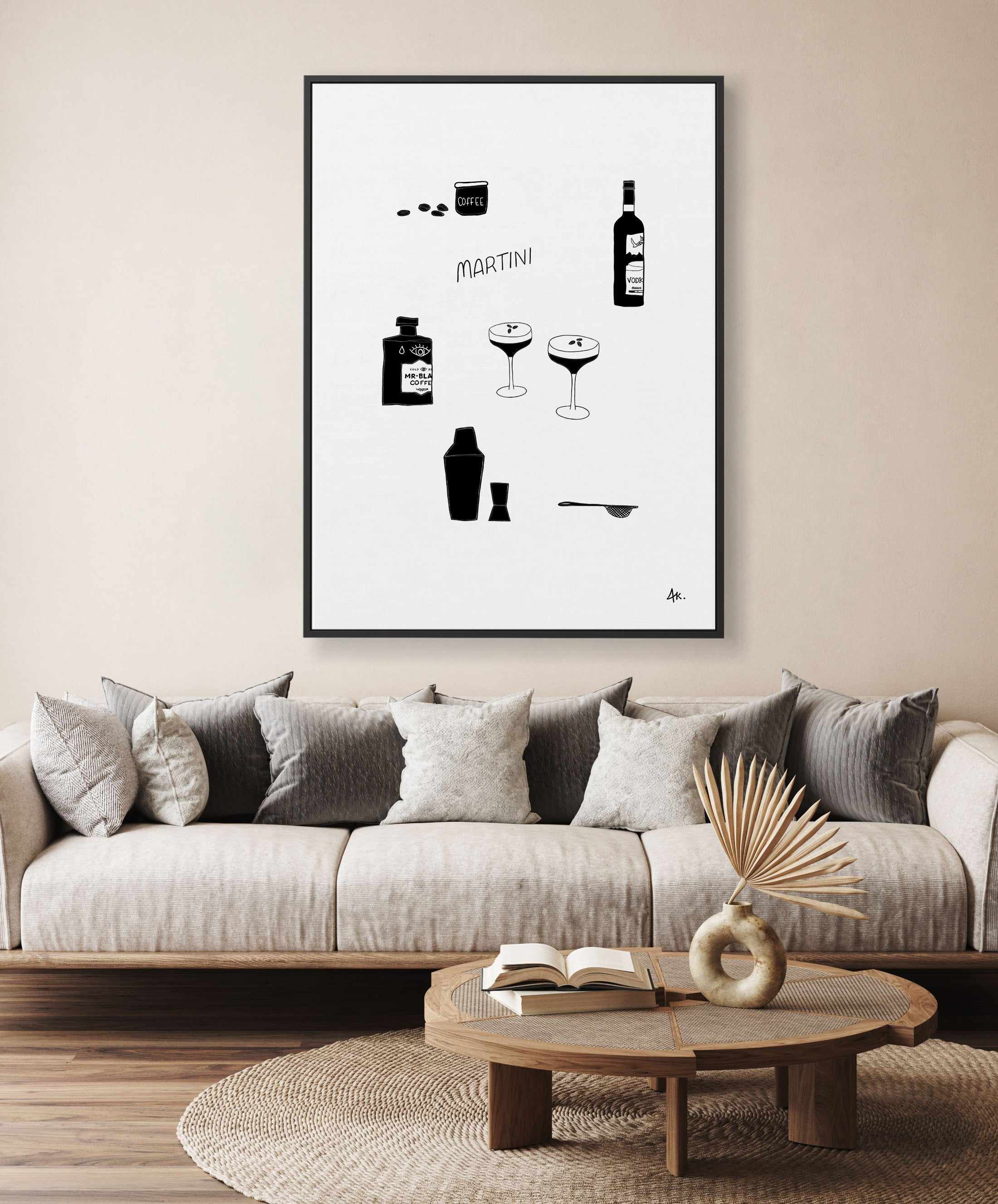 Martini Black by Anne Korako | Framed Canvas Art Print