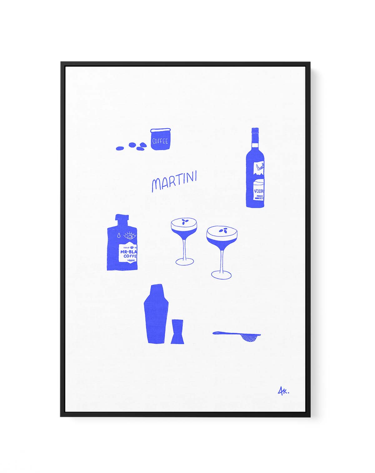 Martini Deep Blue by Anne Korako | Framed Canvas Art Print