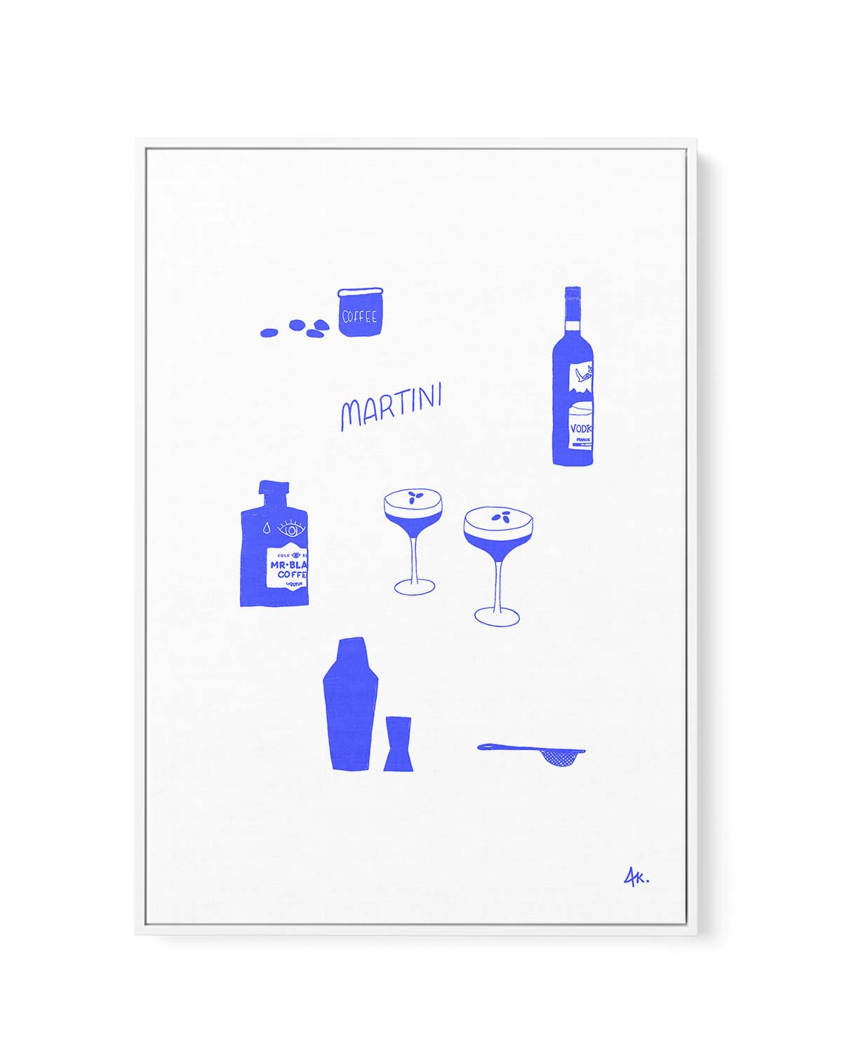 Martini Deep Blue by Anne Korako | Framed Canvas Art Print