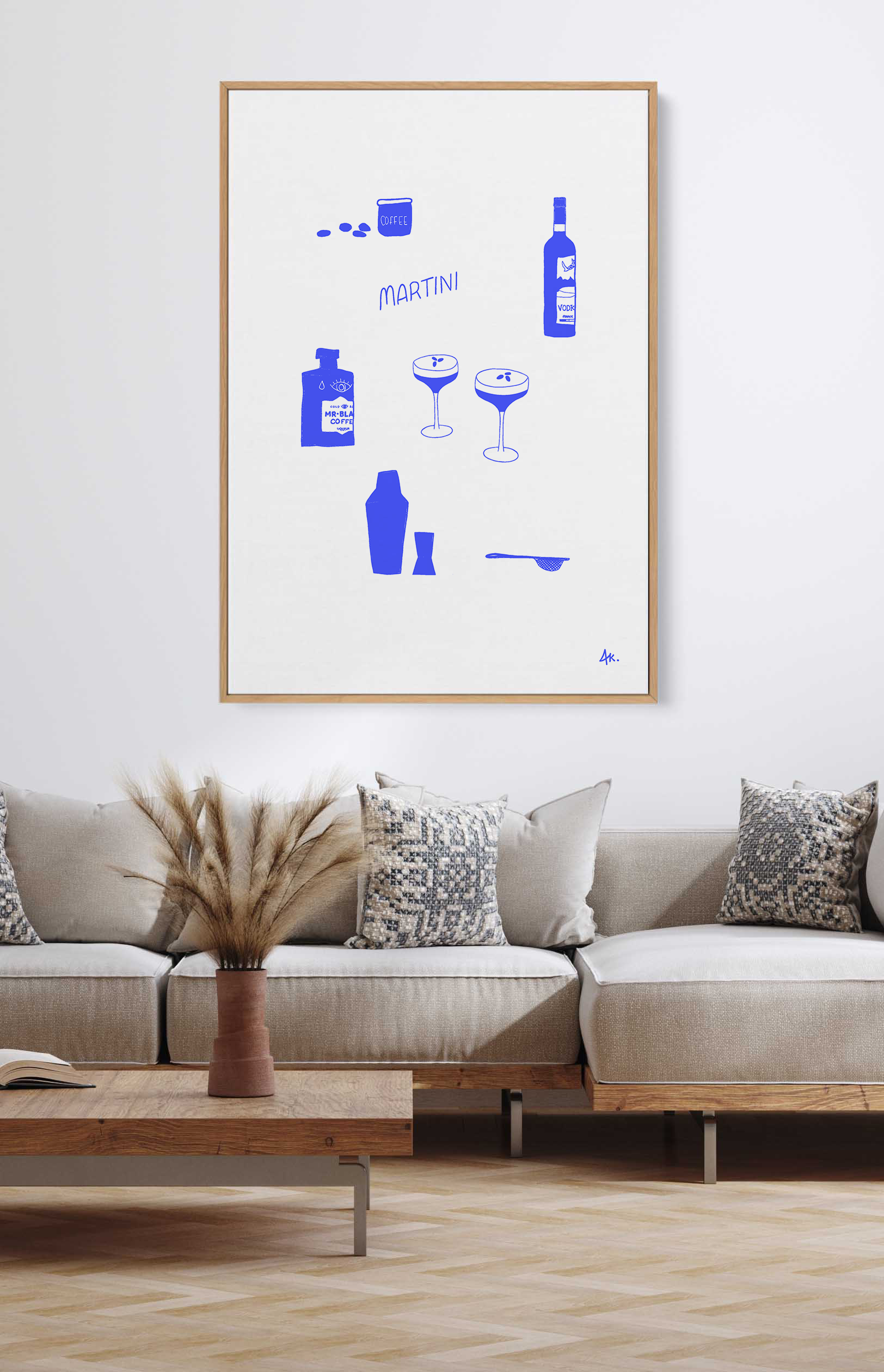 Martini Deep Blue by Anne Korako | Framed Canvas Art Print