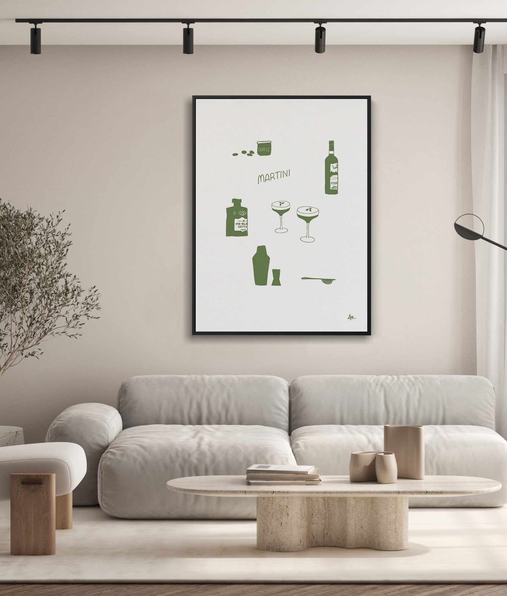 Martini Forest Green by Anne Korako | Framed Canvas Art Print