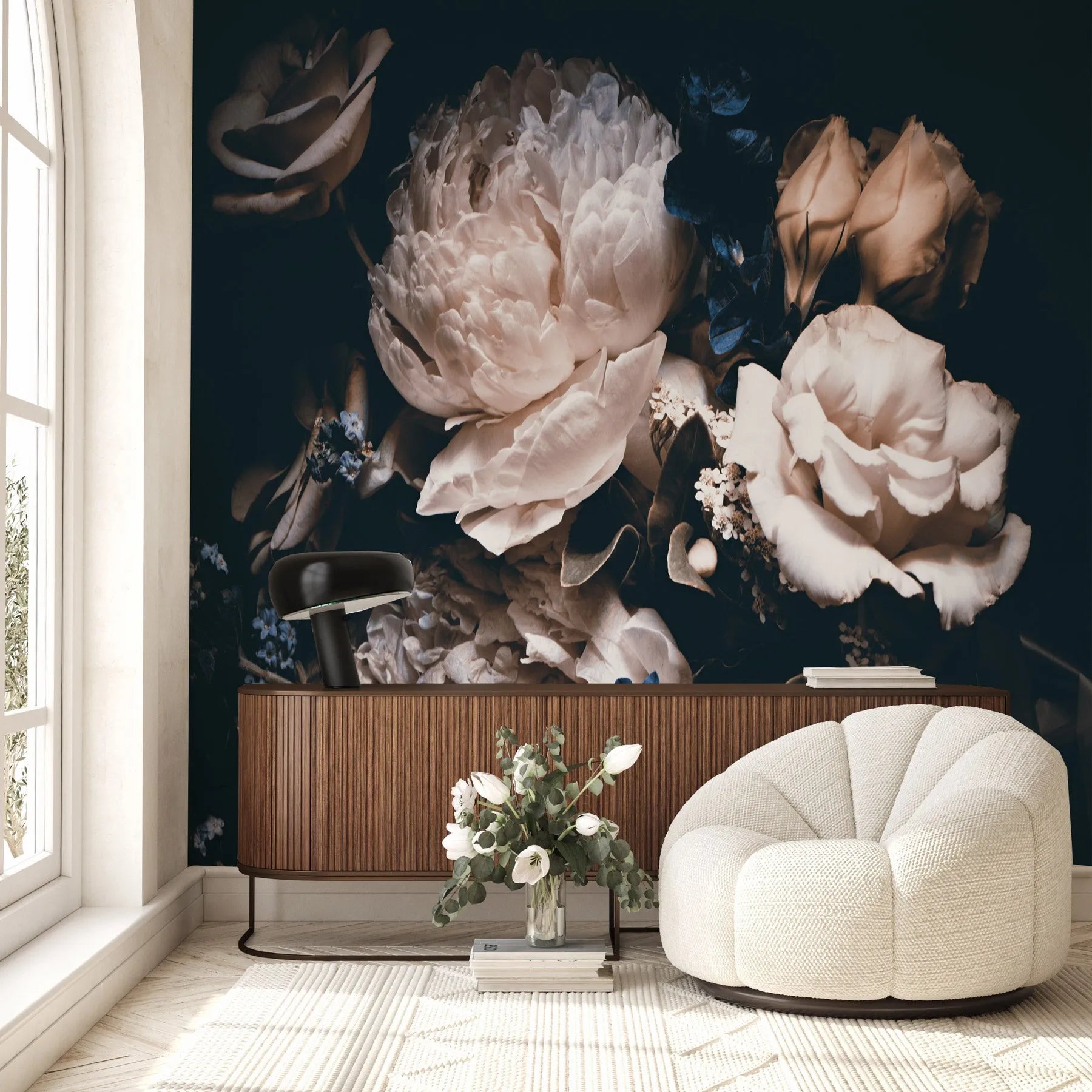 Midnight Botanica Wallpaper Mural from Olive et Oriel where you can shop wallpaper and artworks online