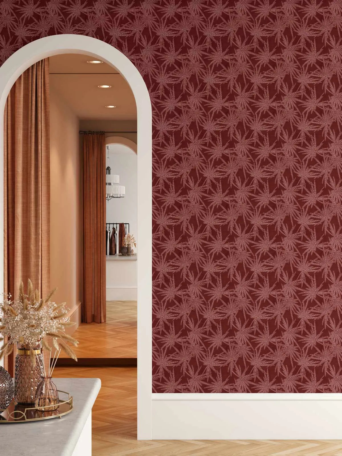 Mikas Deep Crimson Red Wallpaper from Olive et Oriel where you can shop wallpaper and artworks online