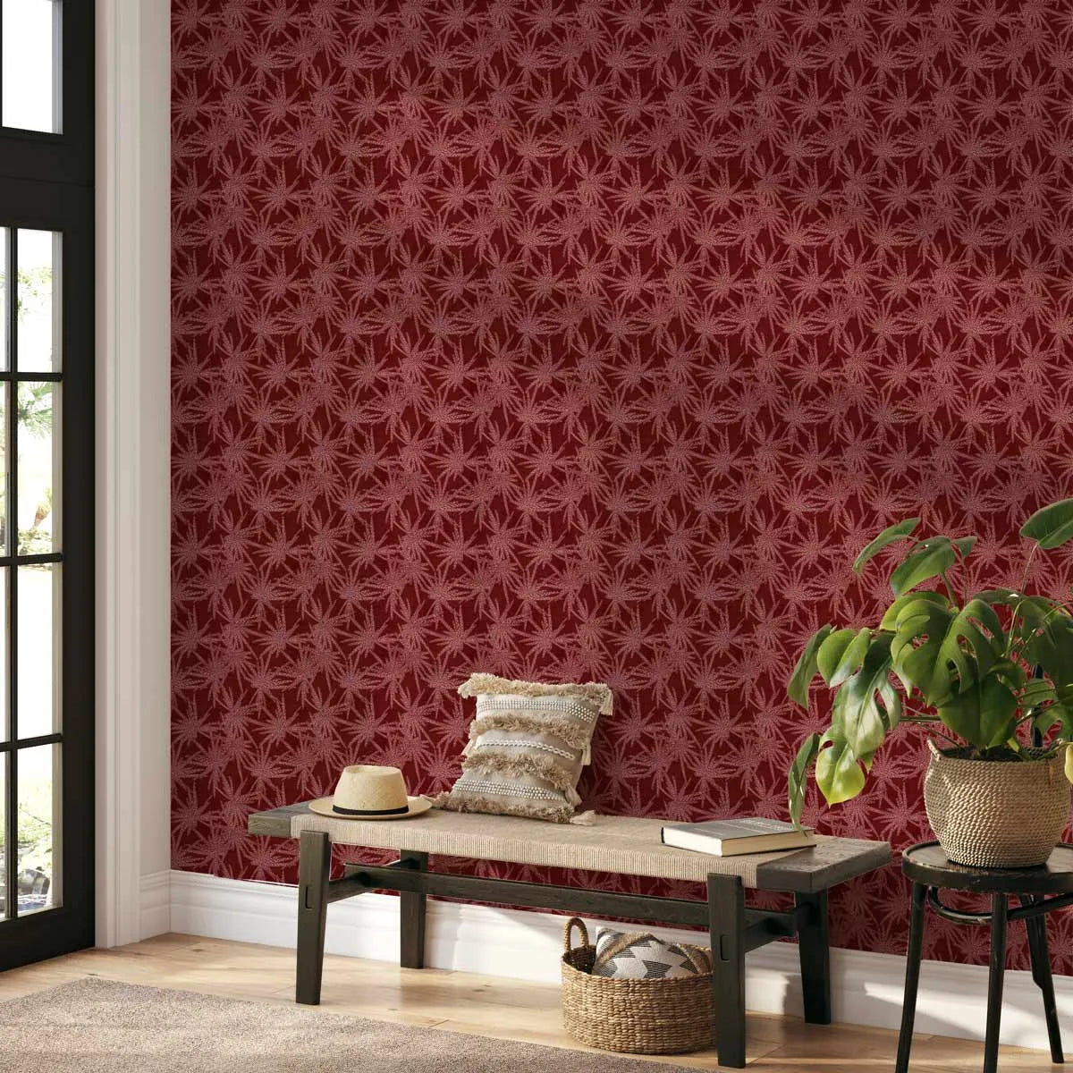 Mikas Deep Crimson Red Wallpaper from Olive et Oriel where you can shop wallpaper and artworks online