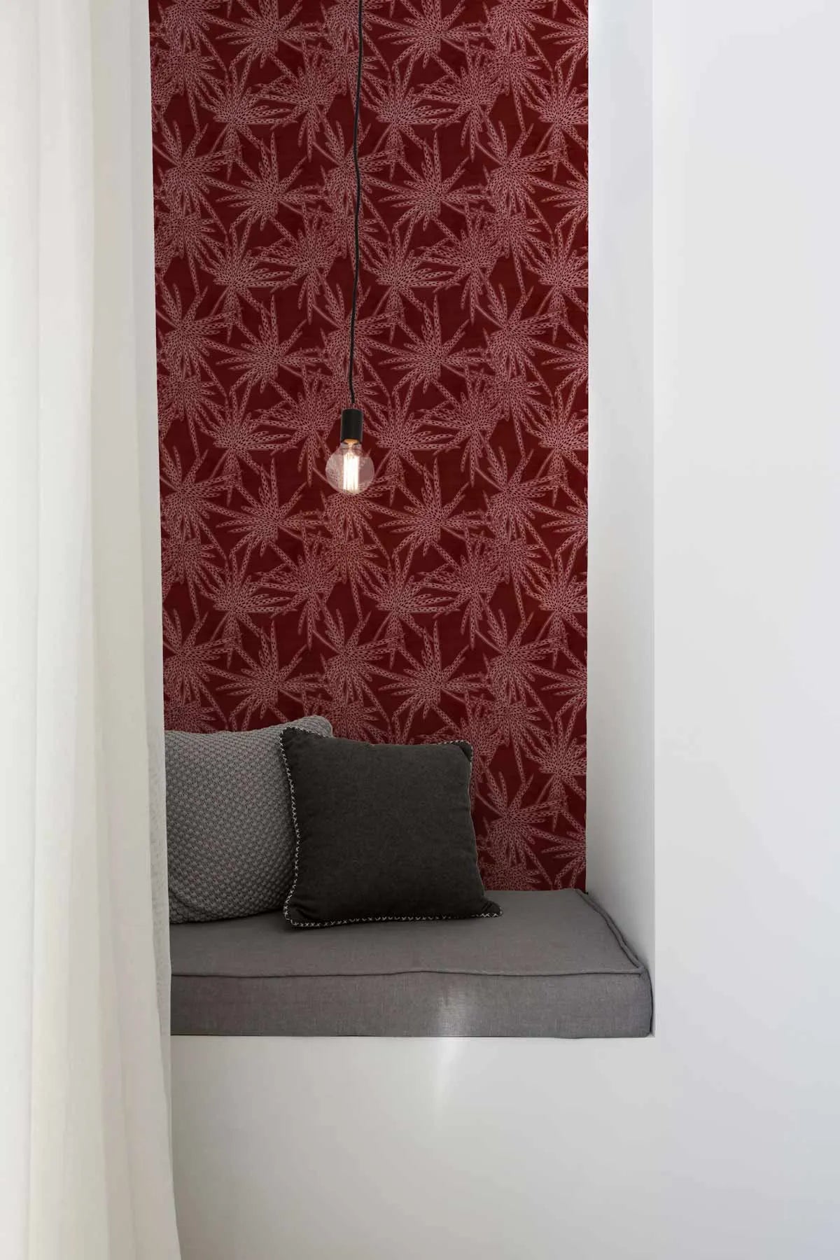 Mikas Deep Crimson Red Wallpaper from Olive et Oriel where you can shop wallpaper and artworks online