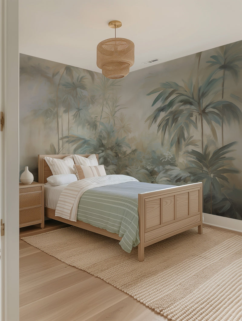 Misty Jungle Wallpaper Mural from Olive et Oriel where you can shop wallpaper and artworks online