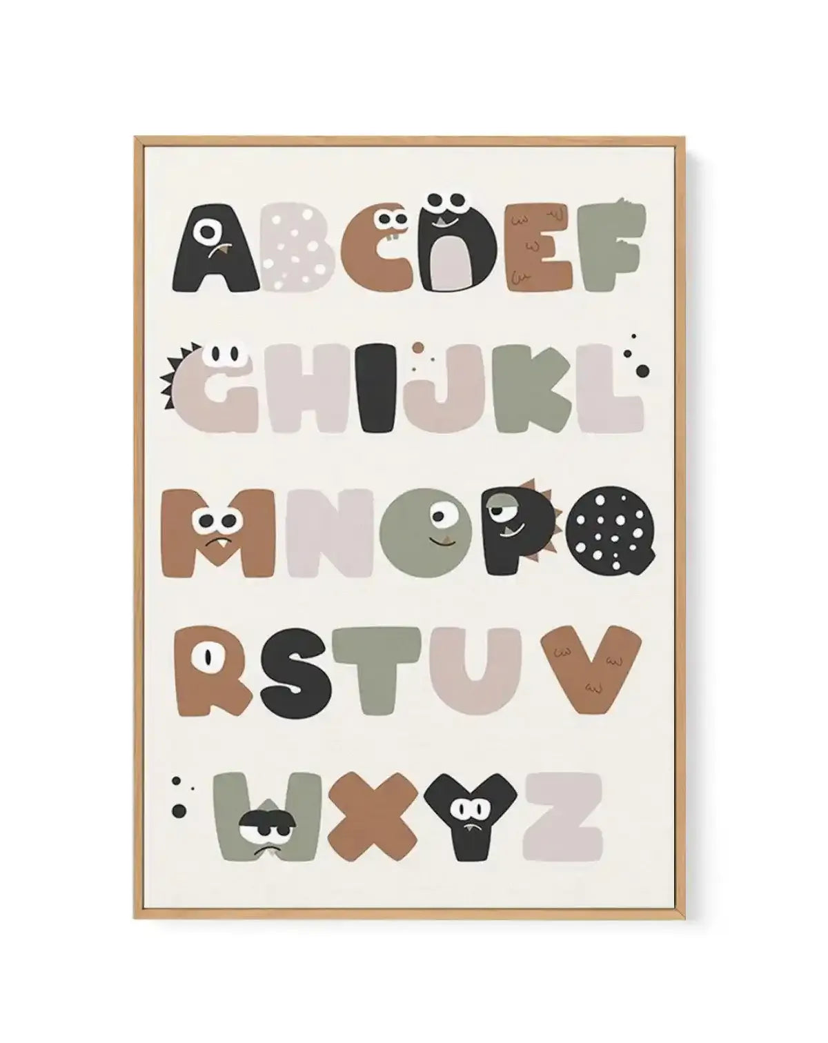 Monster Alphabet | Beige | Framed Canvas-CANVAS-You can shop wall art online with Olive et Oriel for everything from abstract art to fun kids wall art. Our beautiful modern art prints and canvas art are available from large canvas prints to wall art paintings and our proudly Australian artwork collection offers only the highest quality framed large wall art and canvas art Australia - You can buy fashion photography prints or Hampton print posters and paintings on canvas from Olive et Oriel and h