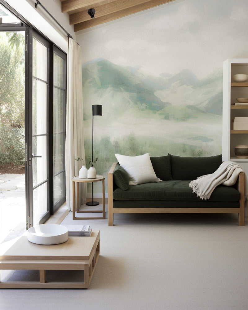 Mountain Haze Wallpaper Mural from Olive et Oriel where you can shop wallpaper and artworks online