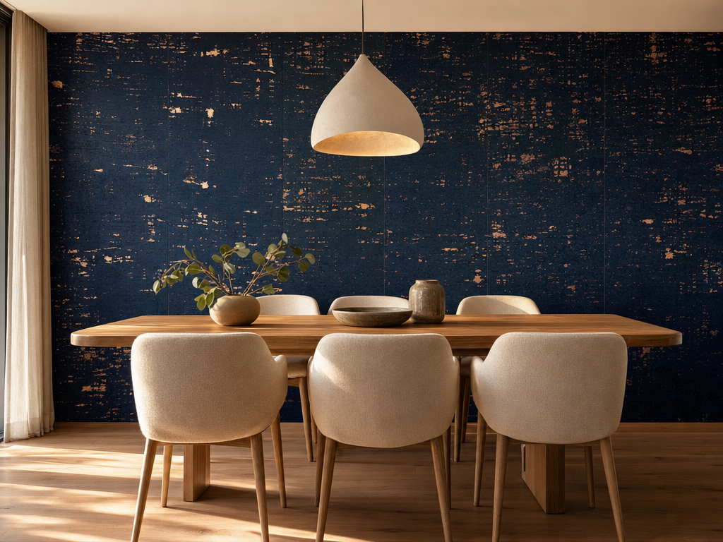 navy gold cork wallpaper dining room wallcovering