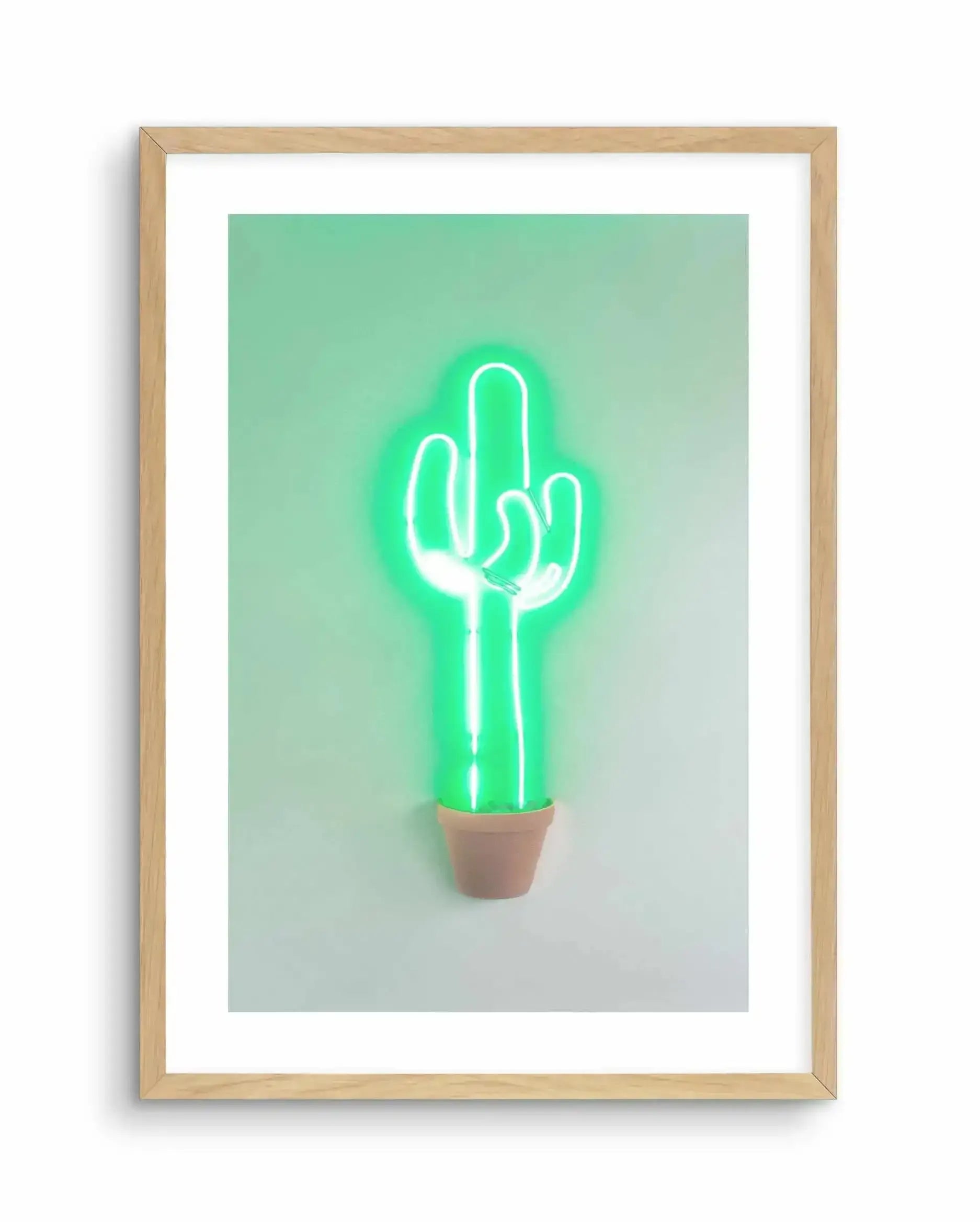Neon Cactus | Green Art Print-PRINT-Olive et Oriel-Olive et Oriel-A4 | 8.3" x 11.7" | 21 x 29.7cm-Oak-With White Border-Buy-Australian-Art-Prints-Online-with-Olive-et-Oriel-Your-Artwork-Specialists-Austrailia-Decorate-With-Coastal-Photo-Wall-Art-Prints-From-Our-Beach-House-Artwork-Collection-Fine-Poster-and-Framed-Artwork