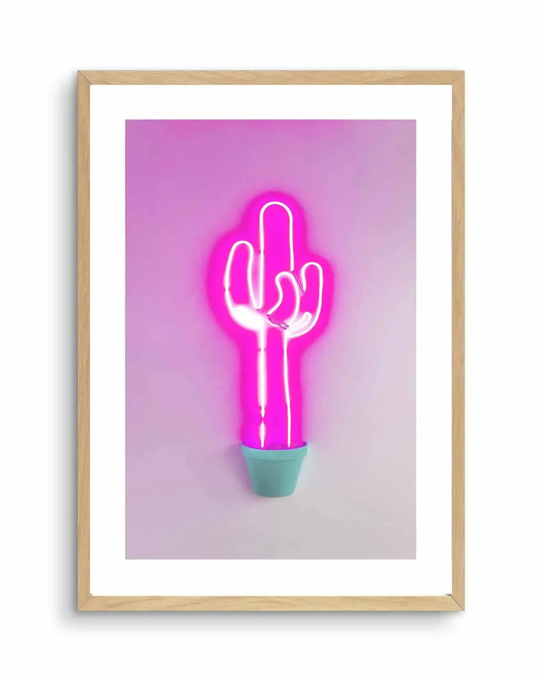 Neon Cactus | Pink Art Print-PRINT-Olive et Oriel-Olive et Oriel-A4 | 8.3" x 11.7" | 21 x 29.7cm-Oak-With White Border-Buy-Australian-Art-Prints-Online-with-Olive-et-Oriel-Your-Artwork-Specialists-Austrailia-Decorate-With-Coastal-Photo-Wall-Art-Prints-From-Our-Beach-House-Artwork-Collection-Fine-Poster-and-Framed-Artwork