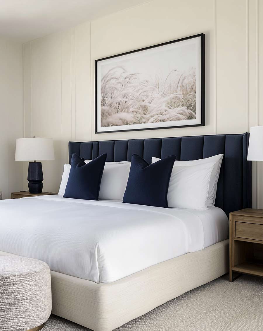 Neutral beach photography print with soft beige and white tones, framed art available worldwide