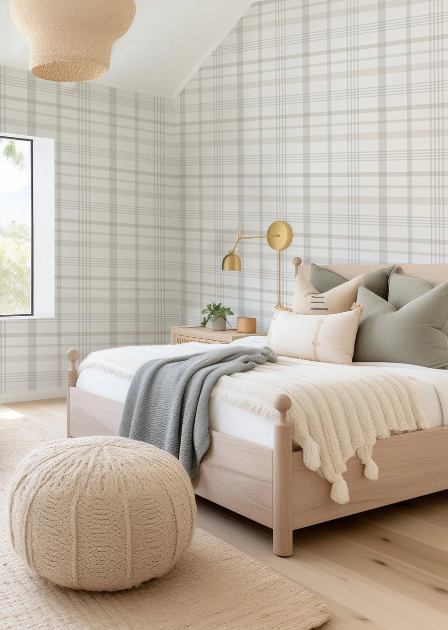 Neutral Plaid Wallpaper from Olive et Oriel where you can shop wallpaper and artworks online