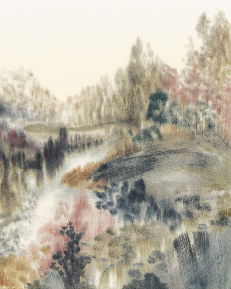 Noir Panorama Hand Painted Landscape Mural Wallpaper from Olive et Oriel where you can shop wallpaper and artworks online