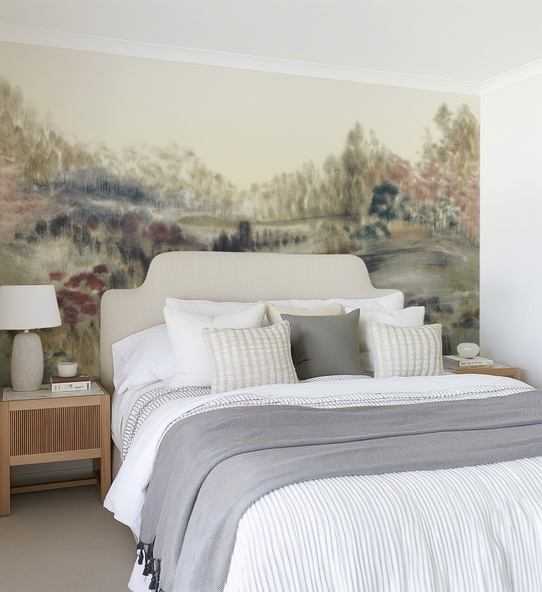 Noir Panorama Hand Painted Landscape Mural Wallpaper from Olive et Oriel where you can shop wallpaper and artworks online