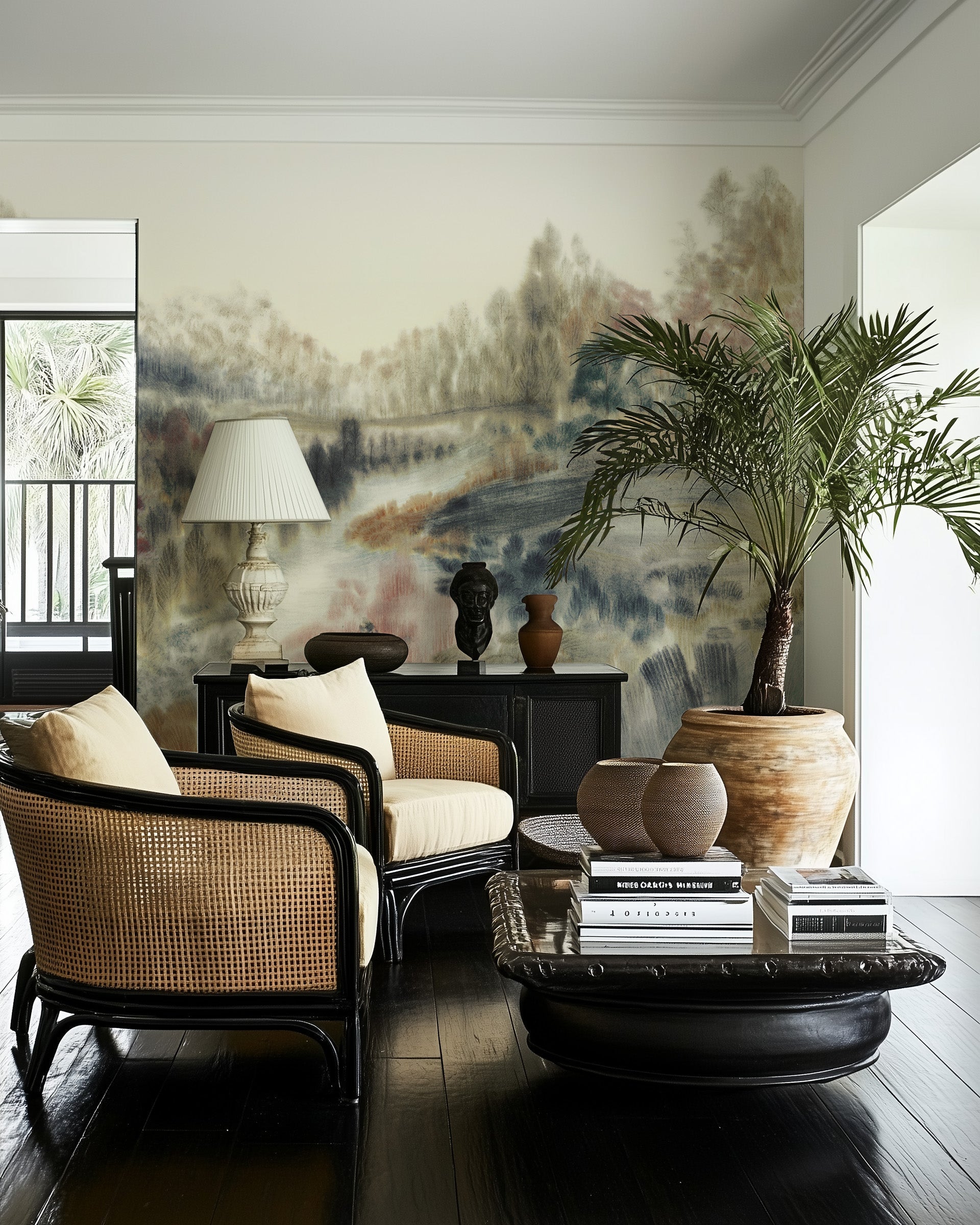 Noir Panorama Hand Painted Landscape Mural Wallpaper