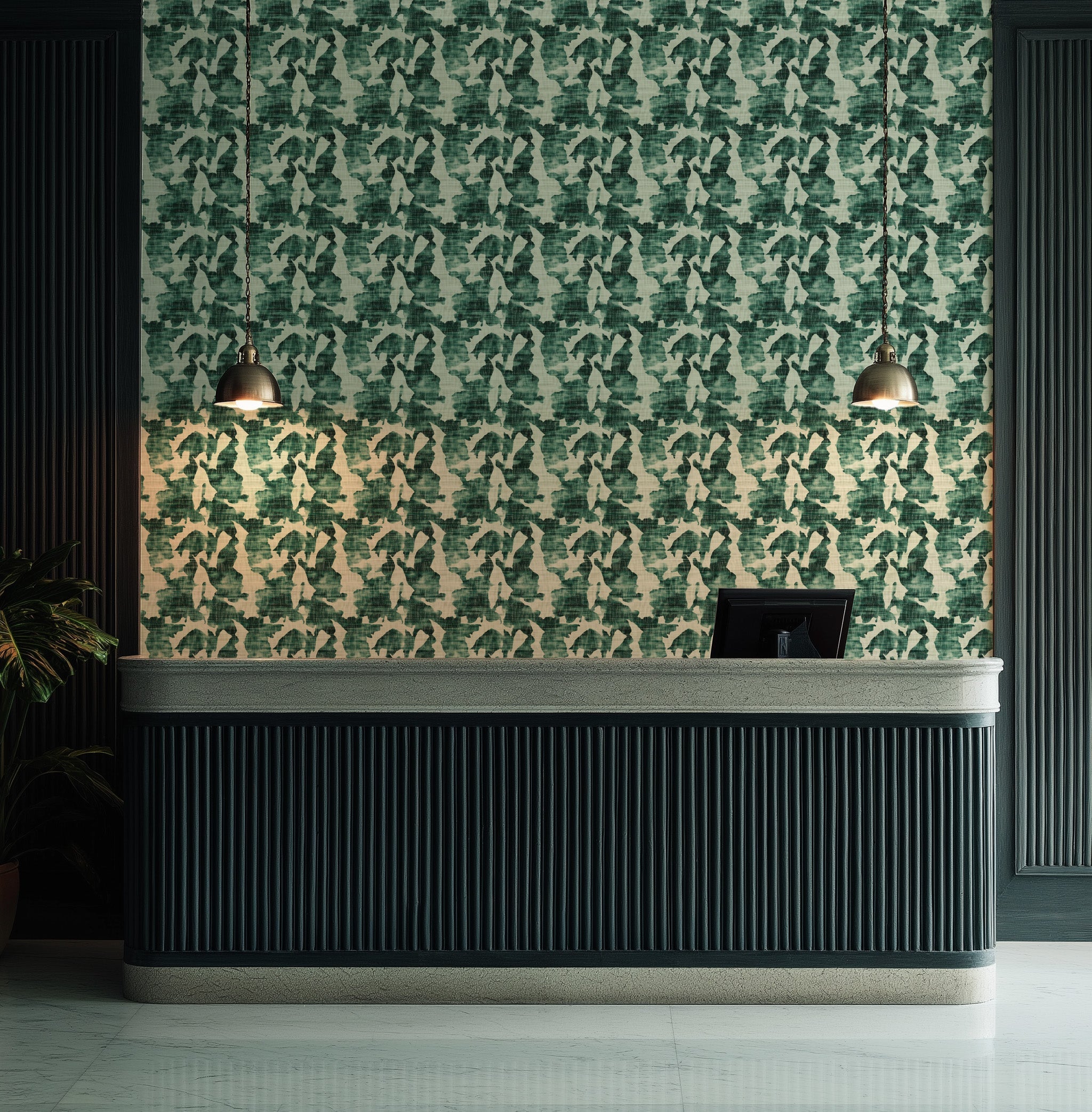 Northcote in Dark Green Commercial Vinyl Wallcovering-Commercial Wallcoverings-Olive et Oriel-Luxury commercial-grade embossed and textured vinyl wallcovering durable fire-rated washable stain-resistant and customizable perfect for hotels offices retail childcare healthcare and hospital spaces vinyl wallpaper