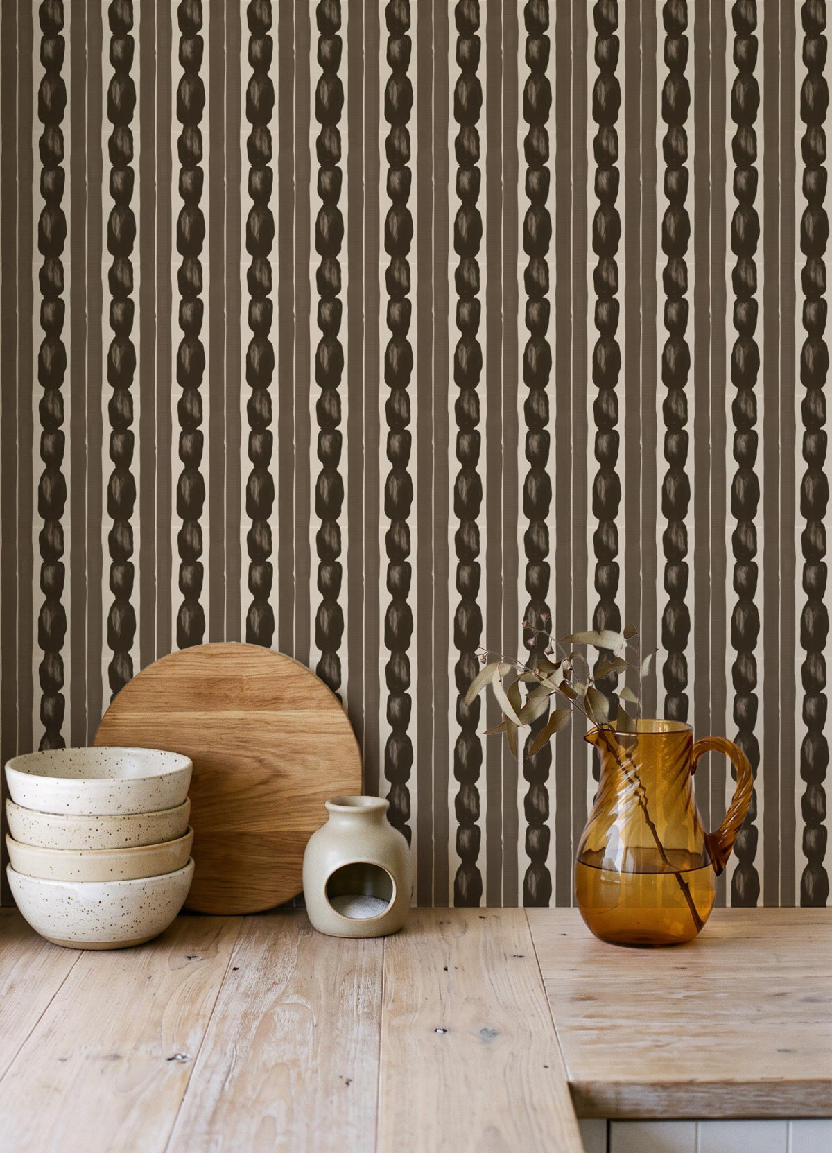 Notch Stripe in Espresso Brown Wallpaper