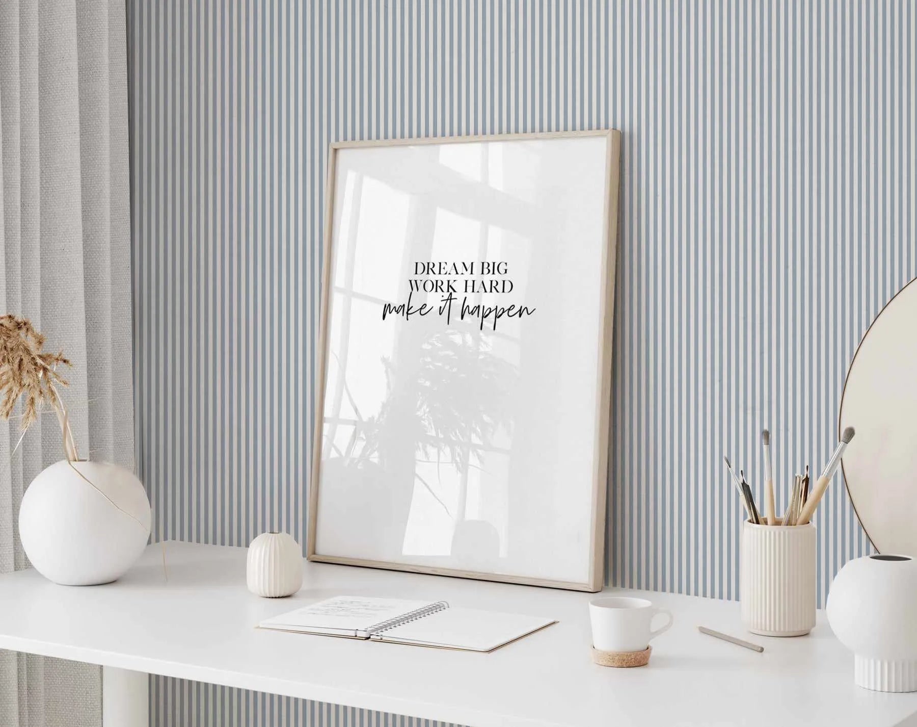 Petite Stripe In Ocean Wallpaper from Olive et Oriel where you can shop wallpaper and artworks online