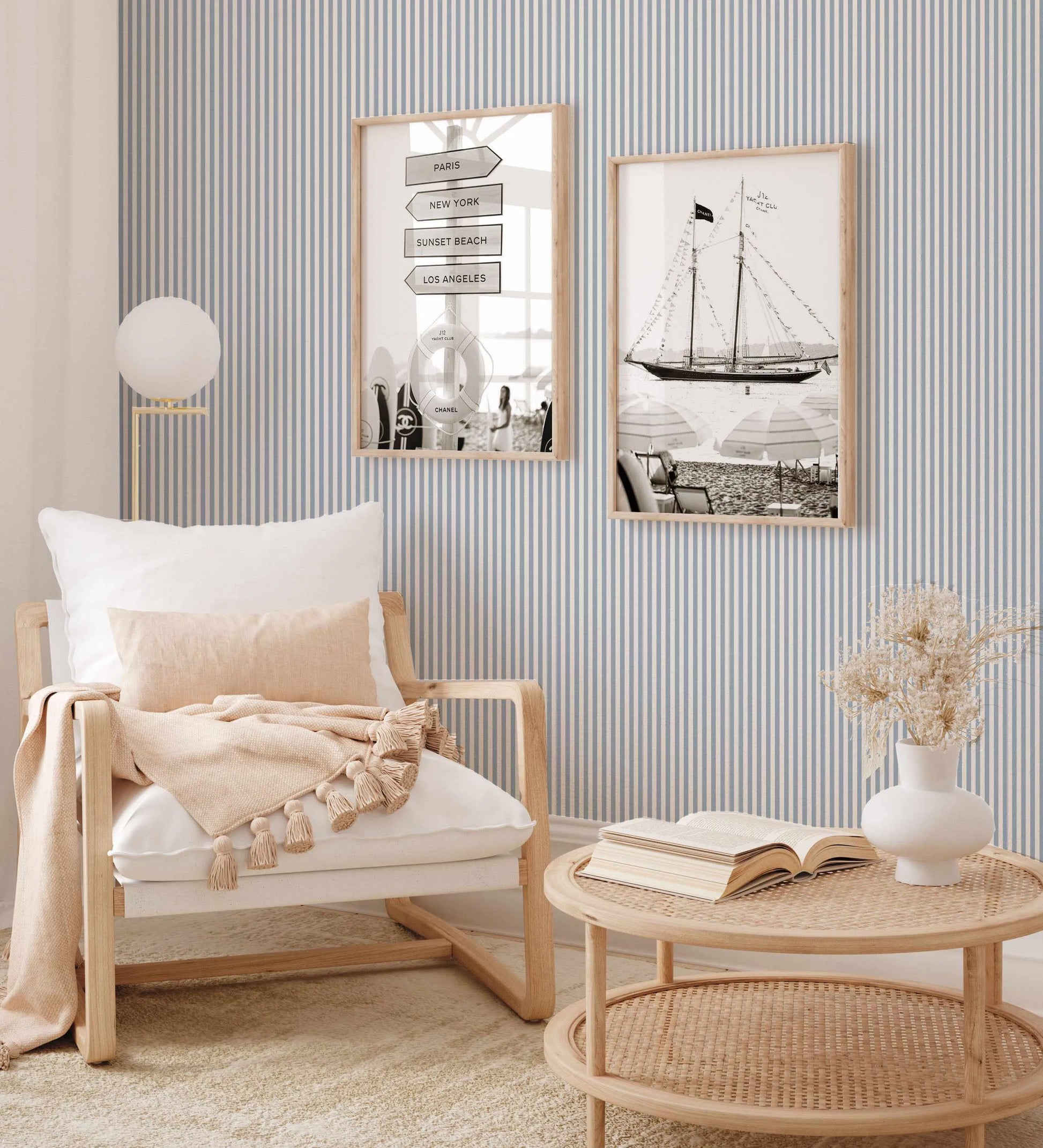Petite Stripe In Ocean Wallpaper from Olive et Oriel where you can shop wallpaper and artworks online