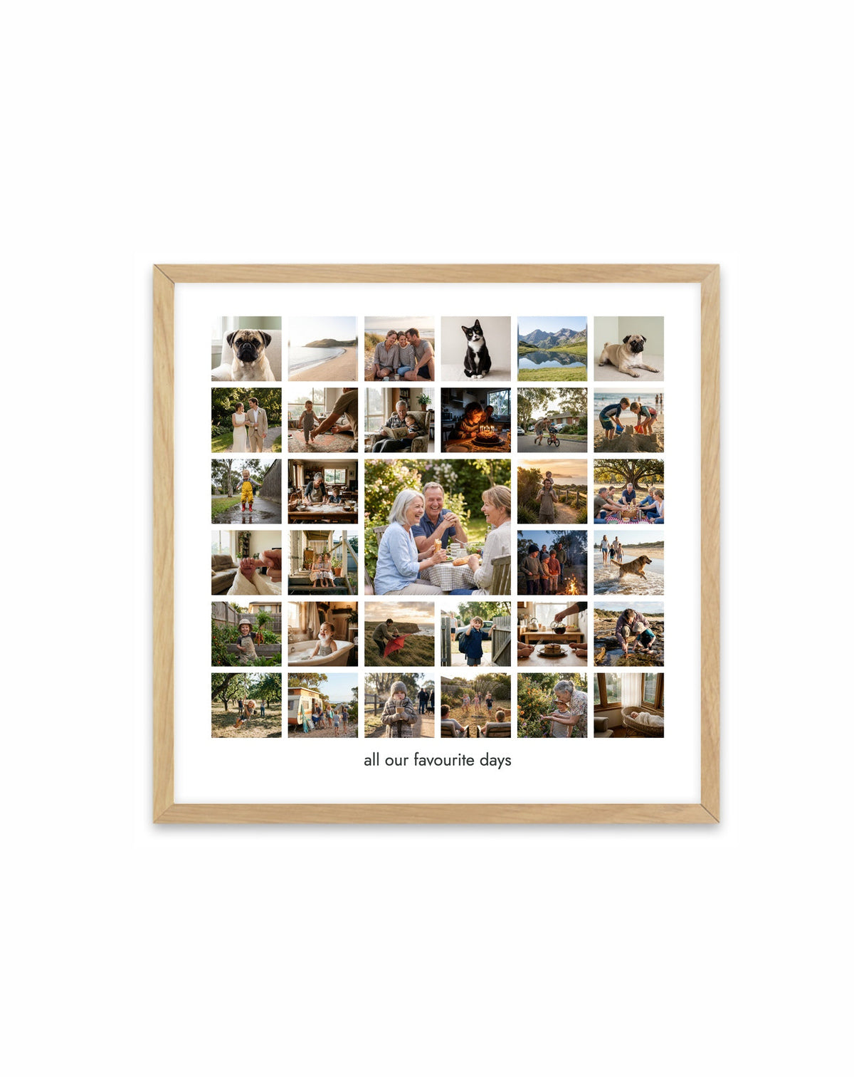 A Life in Pictures | Personalised Photo Collage collection hero in the authentic Olive et Oriel acrylic frame with oak finish