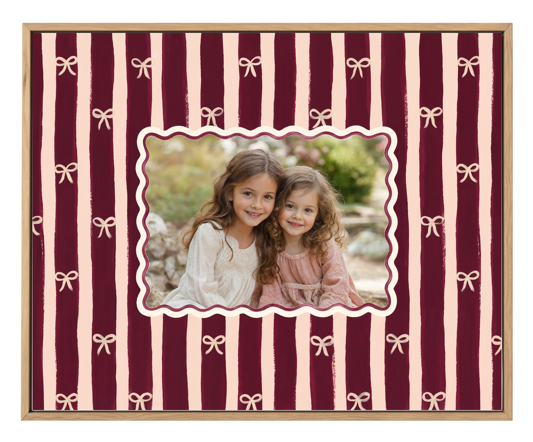 Olive et Oriel custom photo design burgundy-bows-canvas-composition