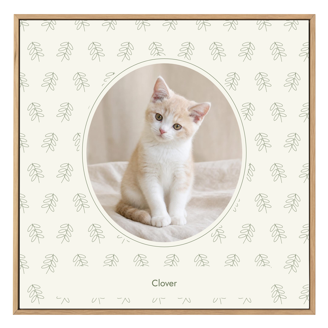 Botanical Cameo personalised photo artwork with Clover kitten example