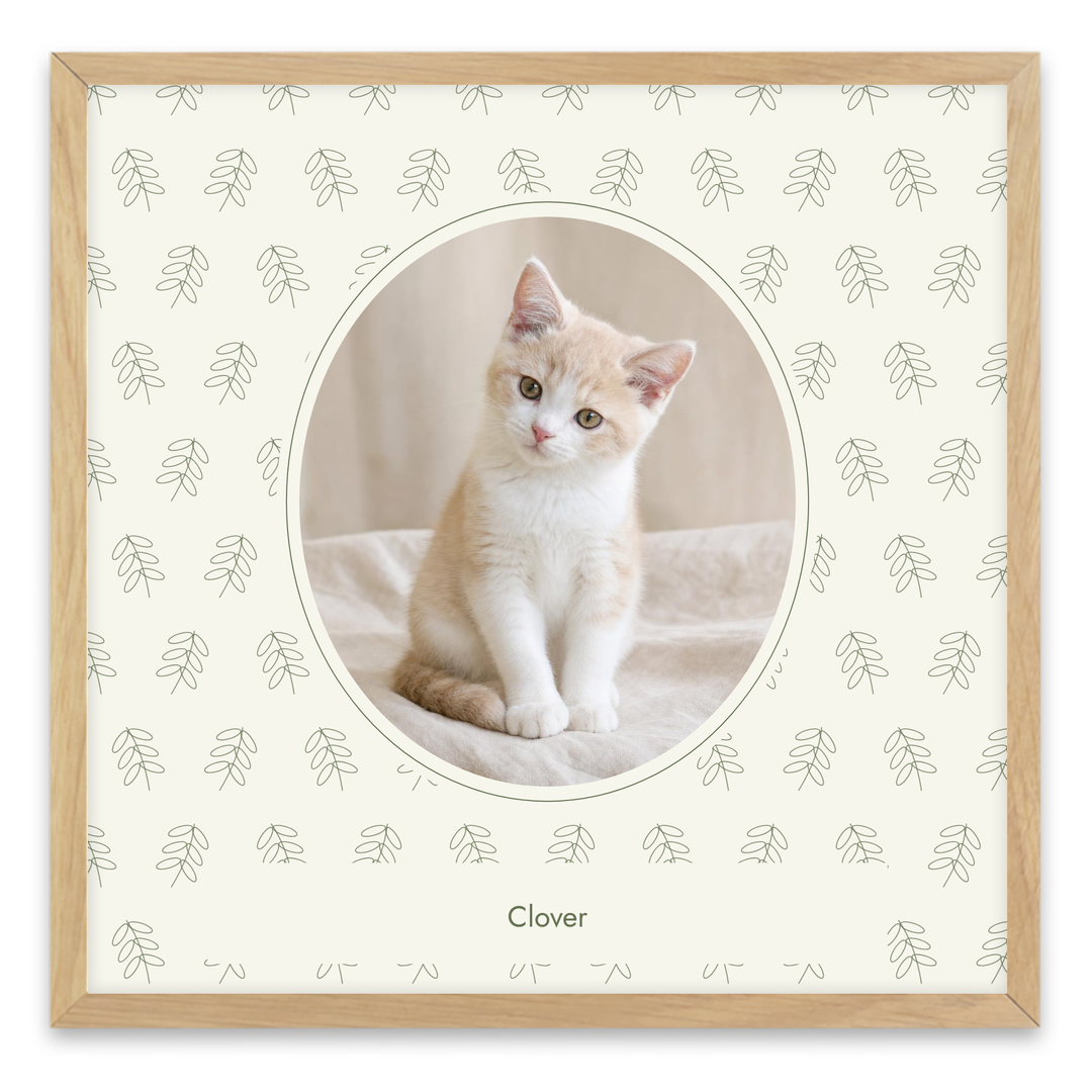 Botanical Cameo personalised photo artwork with Clover kitten example
