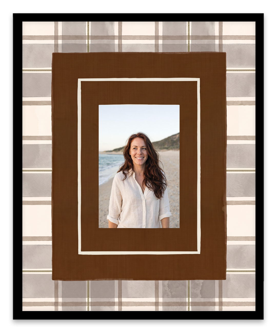 Chocolate Check personalised photo print example in the standard black finish acrylic frame