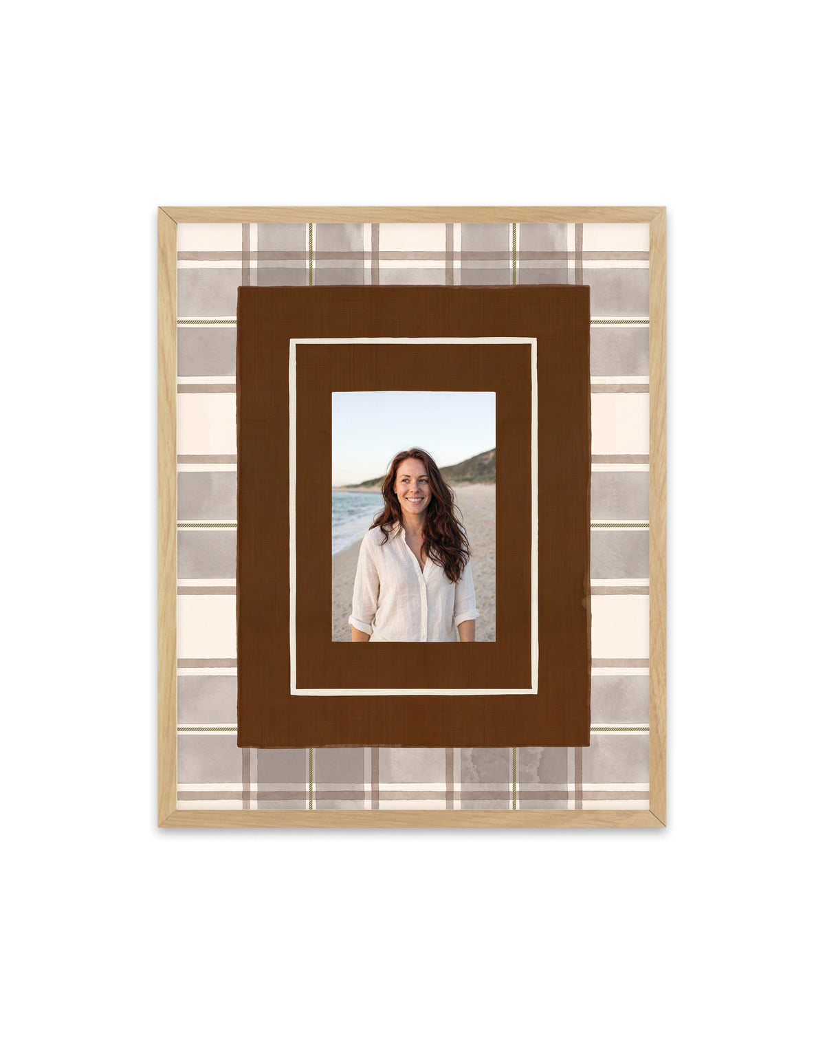 Chocolate Check personalised photo print in the authentic Olive et Oriel acrylic frame with oak finish
