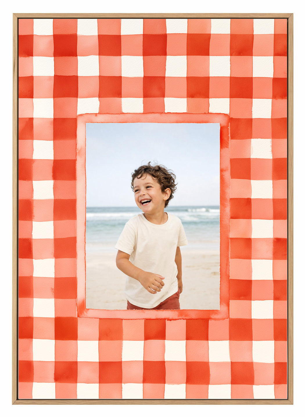 Olive et Oriel original photo-design asset oeo-coral-gingham-canvas-oak-composition-v1