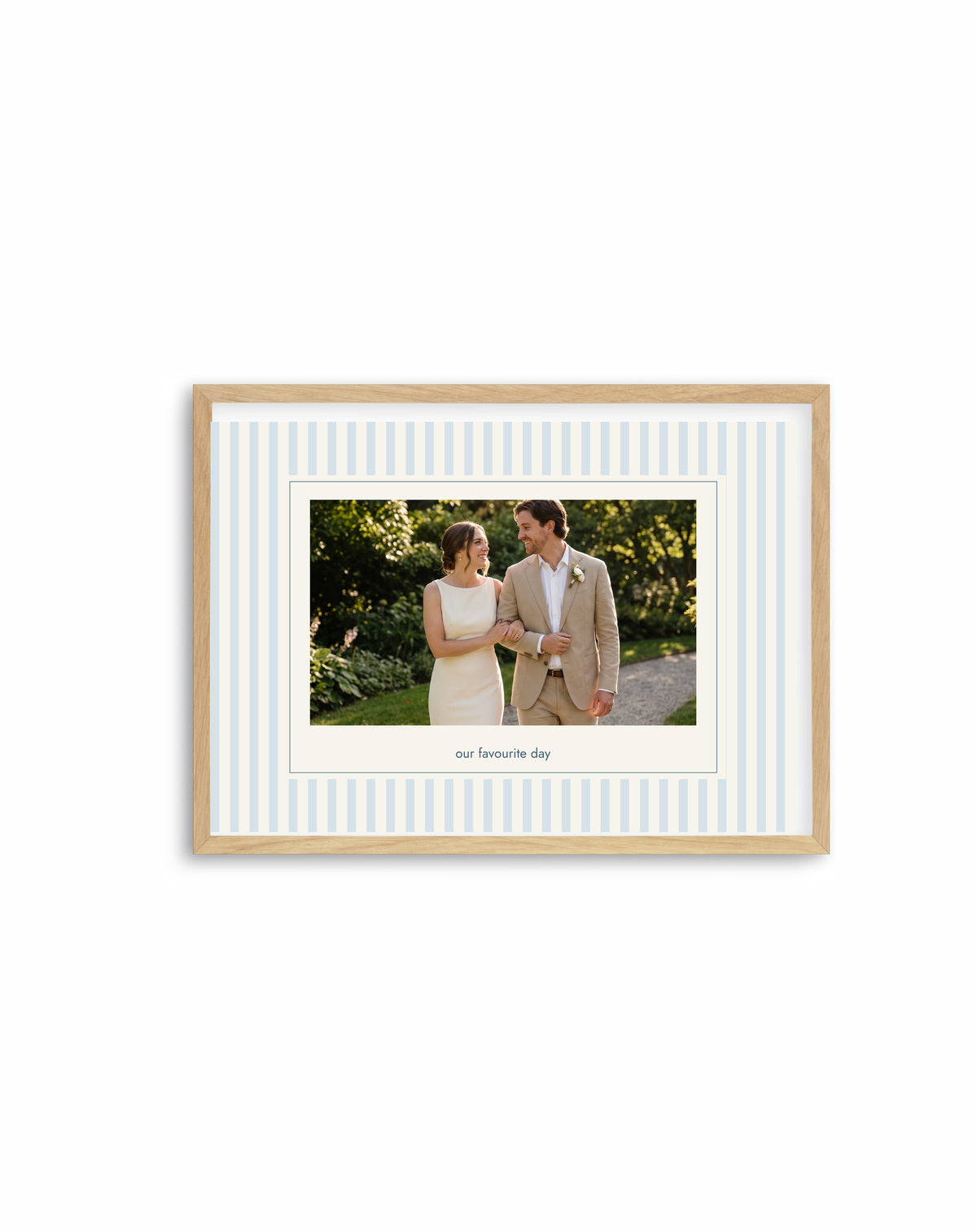 Sunday Stripes | Personalised Photo Print collection hero in the authentic Olive et Oriel acrylic frame with oak finish