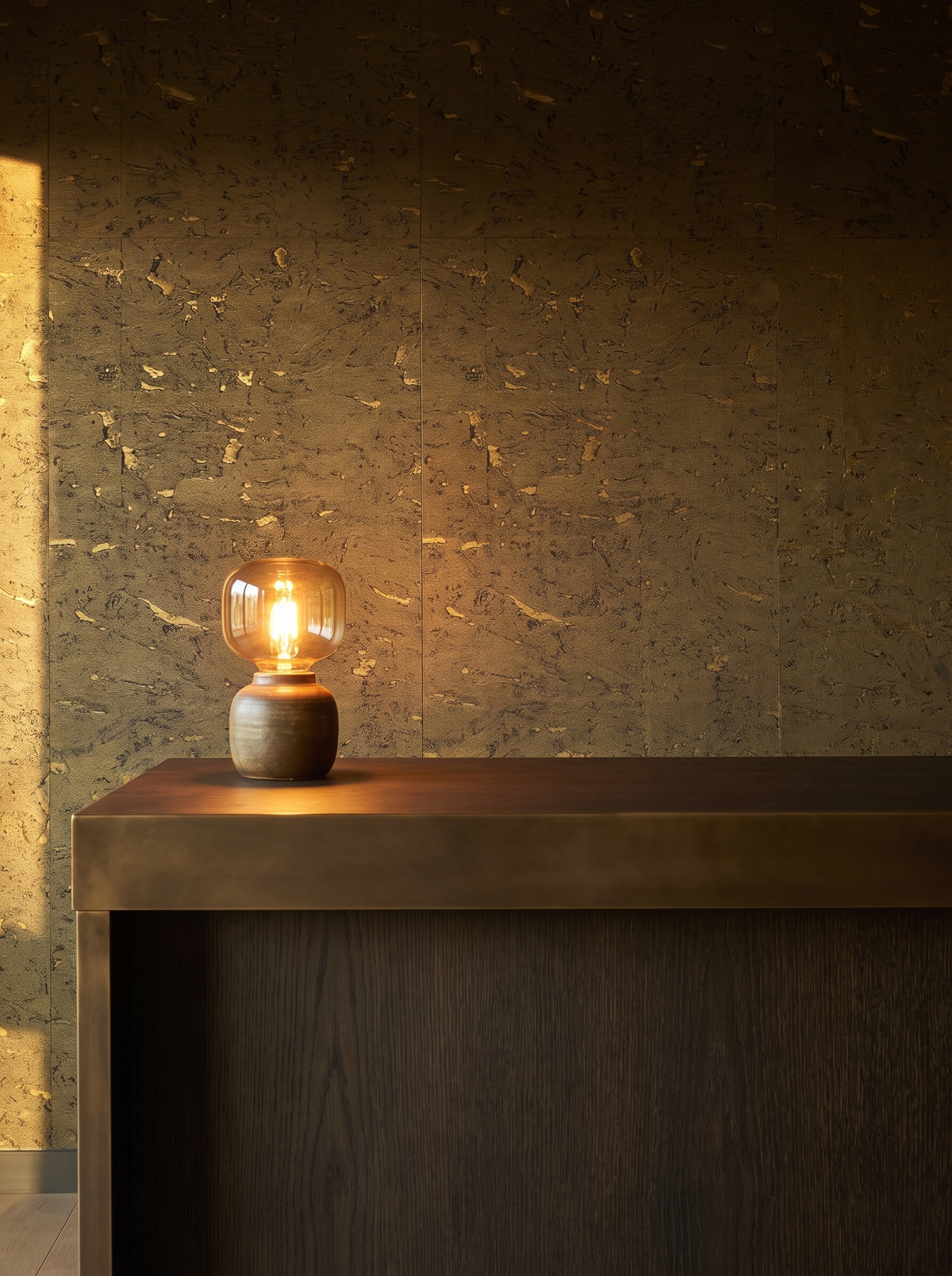 olive bronze cork wallpaper reception wallcovering