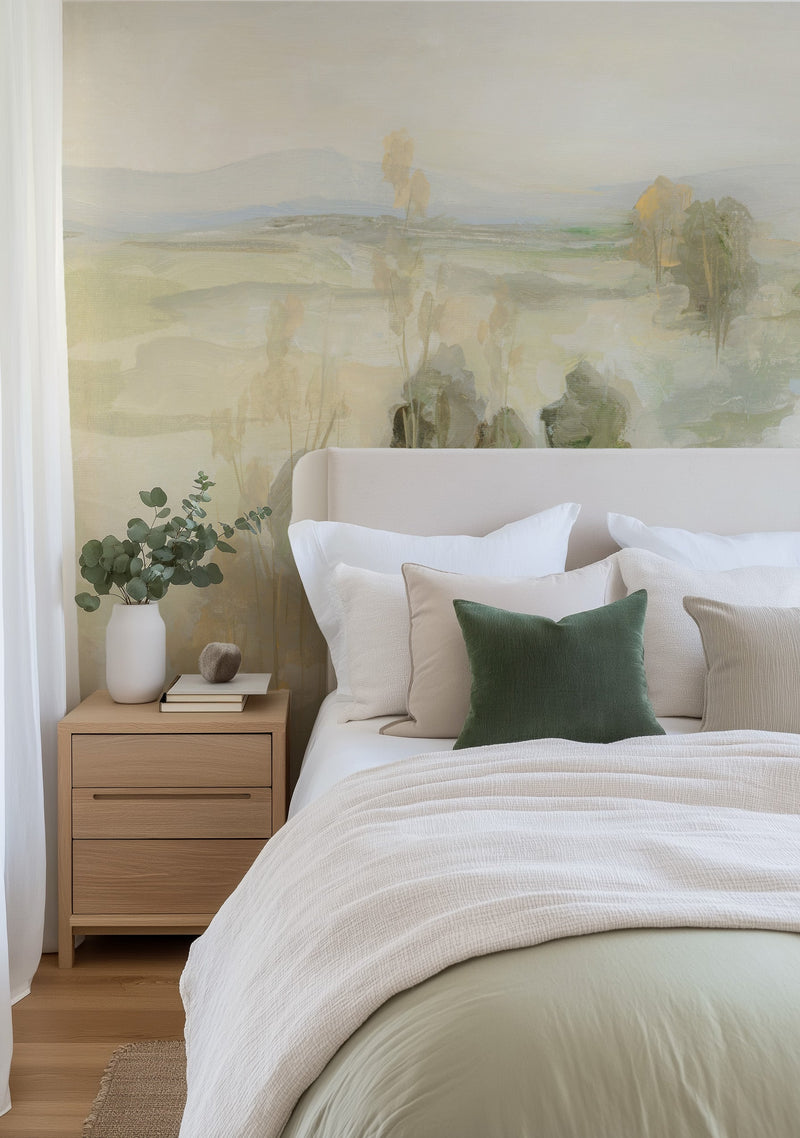 Olive Groves Painted Mural Wallpaper from Olive et Oriel where you can shop wallpaper and artworks online