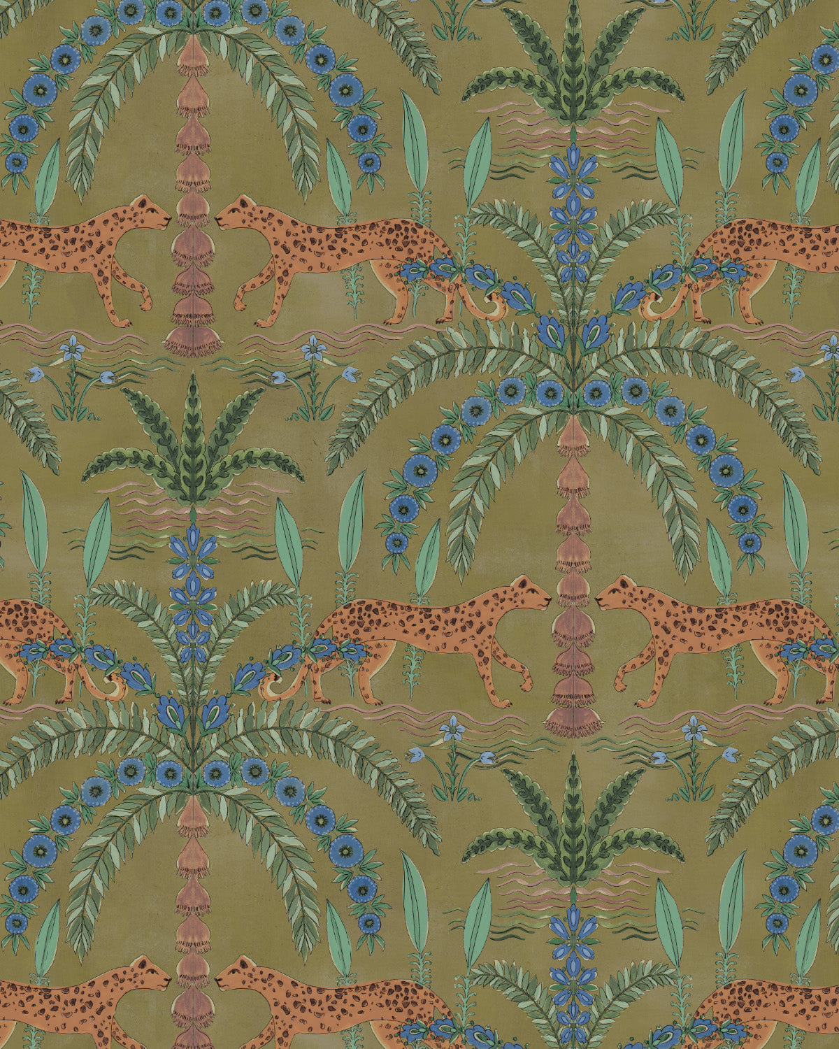 Boheme Cheetah in Olive Green Wallpaper
