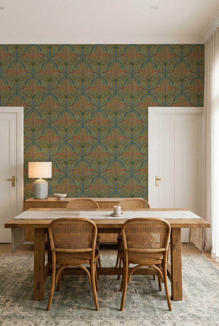 Boheme Cheetah in Olive Green Wallpaper