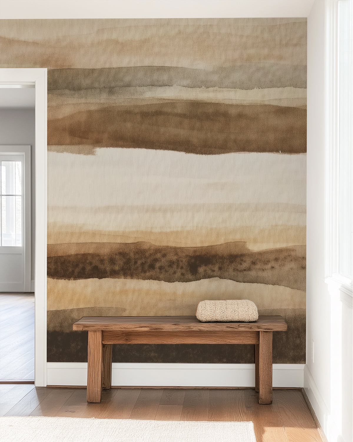 Brown & Beige Layer Mural Modern Style Peel & Stick Organic Wallpaper ...