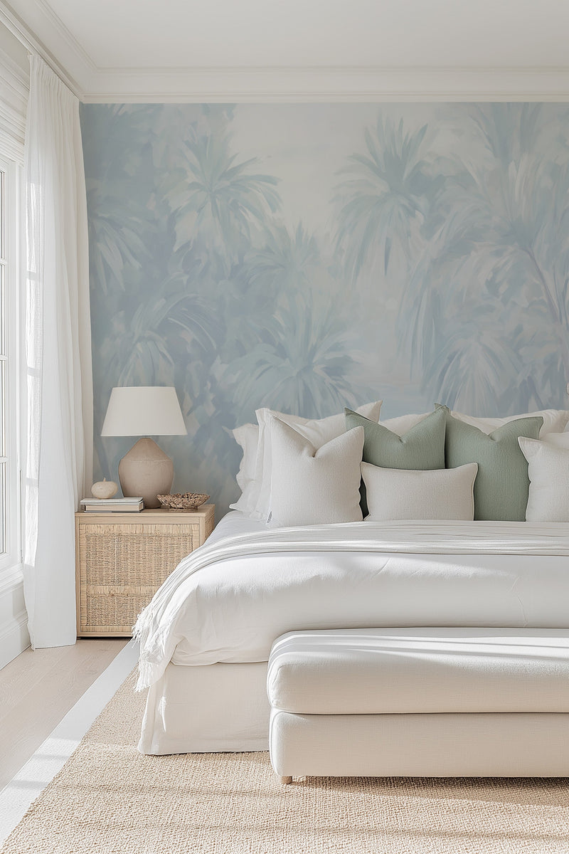 Palisade Blue Palms Wallpaper Mural from Olive et Oriel where you can shop wallpaper and artworks online