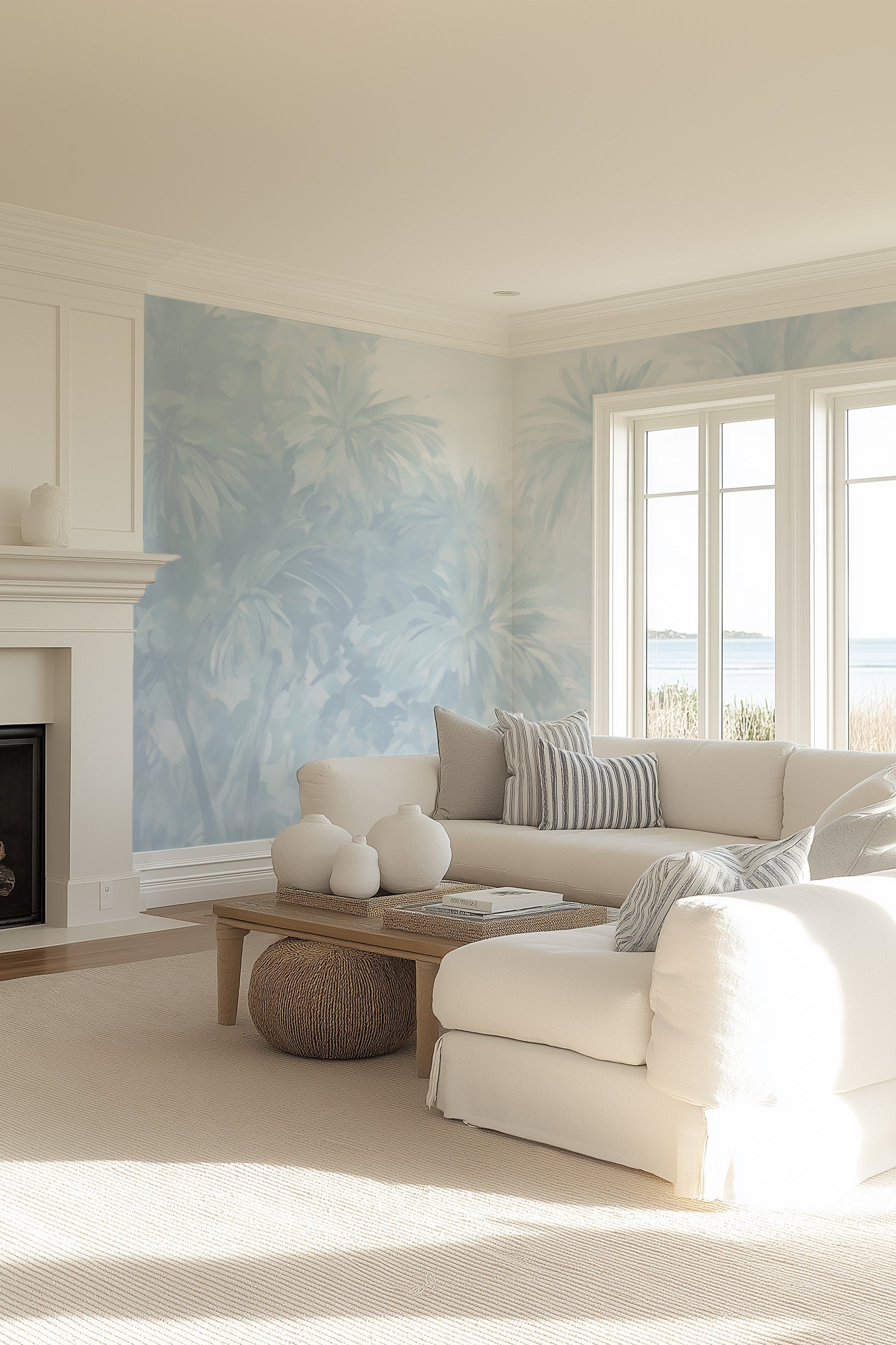 Palisade Blue Palms Wallpaper Mural from Olive et Oriel where you can shop wallpaper and artworks online