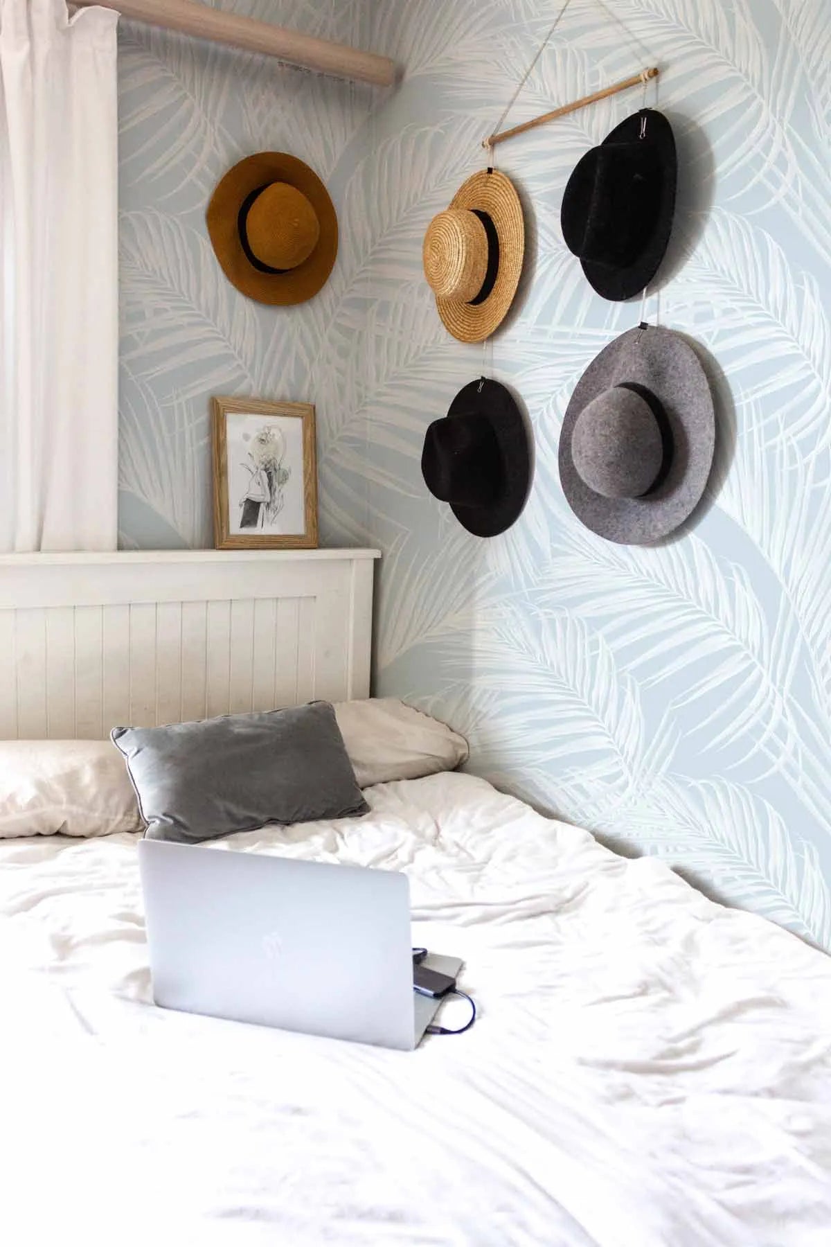 Palm Escape Light Blue Wallpaper from Olive et Oriel where you can shop wallpaper and artworks online