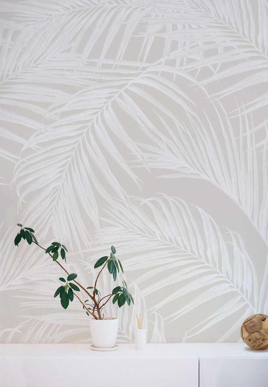 Palm Escape Cream & Beige Wallpaper from Olive et Oriel where you can shop wallpaper and artworks online