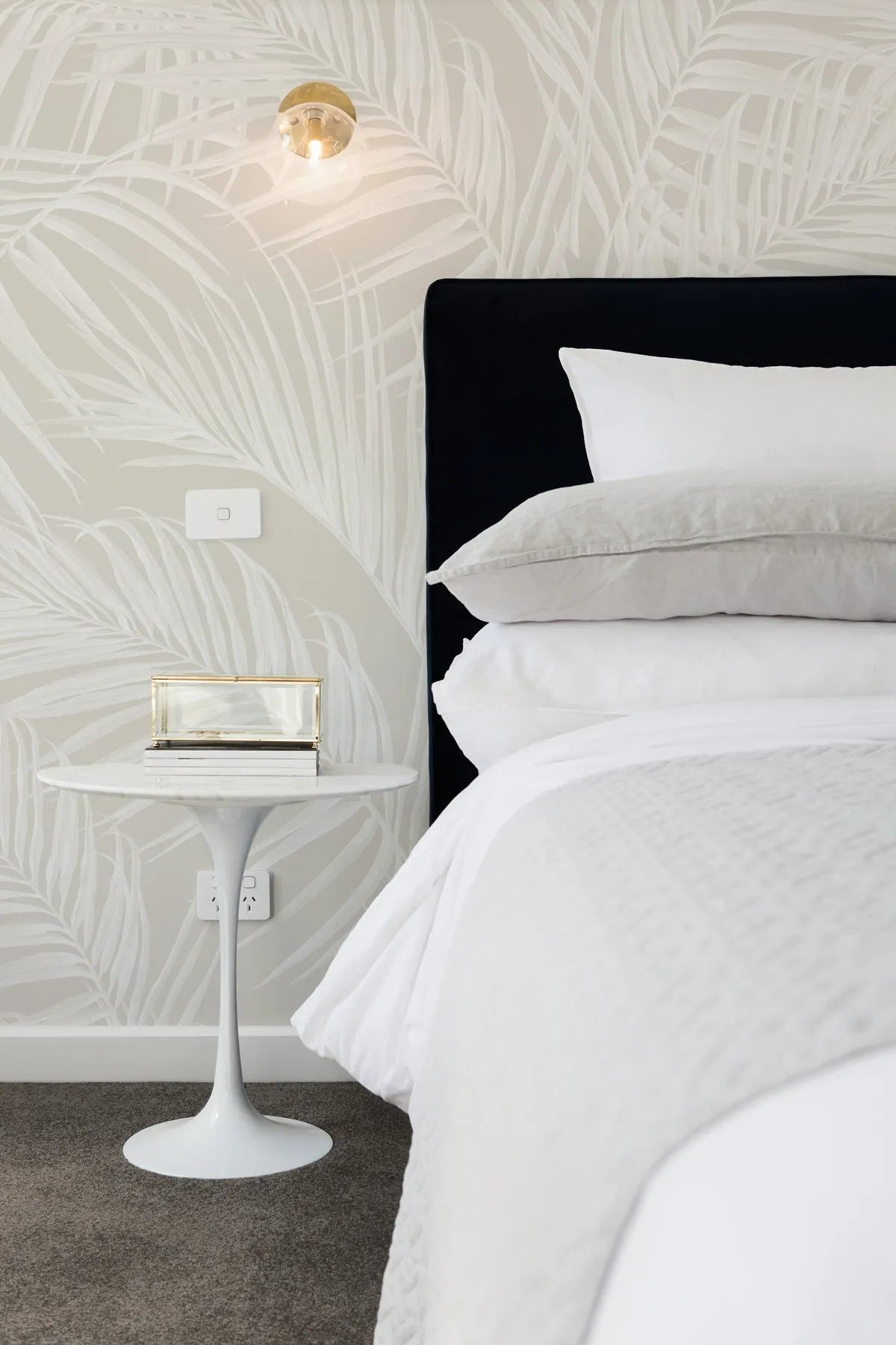 Palm Escape Cream & Beige Wallpaper from Olive et Oriel where you can shop wallpaper and artworks online