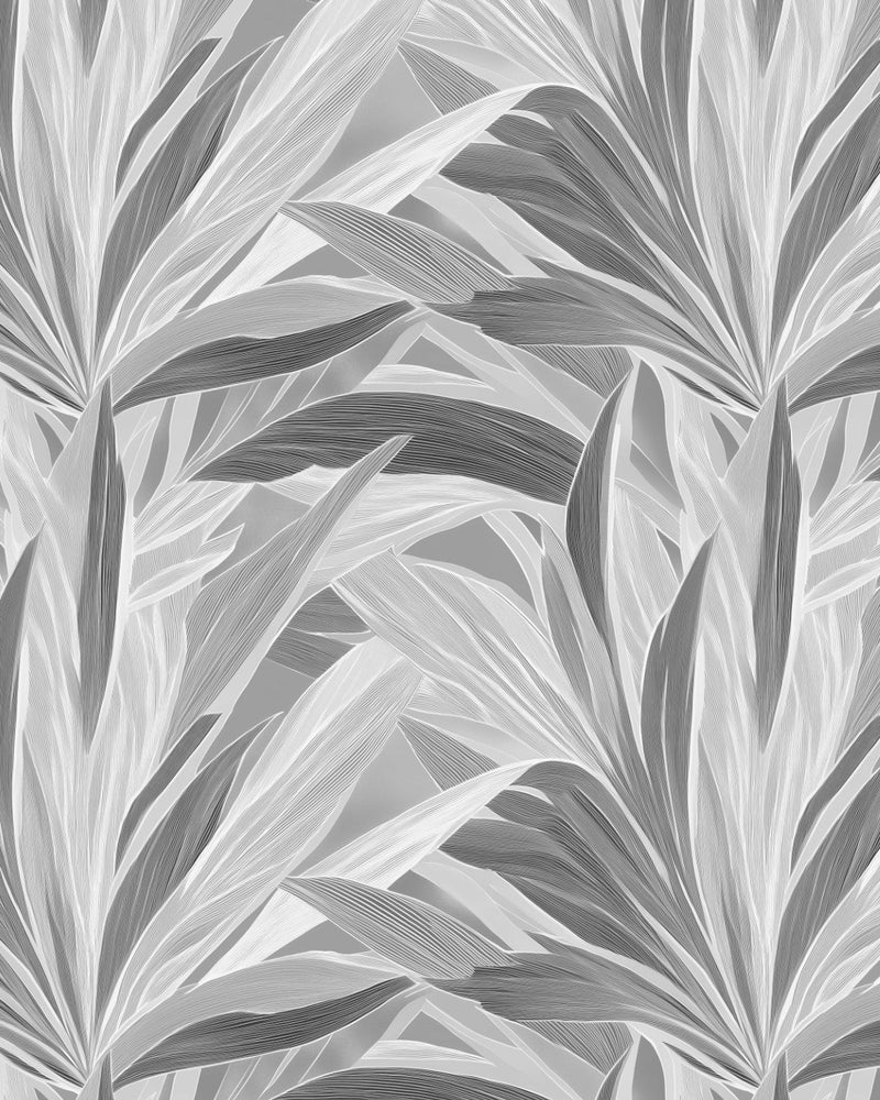 Palmier in Charcoal Commercial Vinyl Wallcovering-Commercial Wallcoverings-Olive et Oriel-Luxury commercial-grade embossed and textured vinyl wallcovering durable fire-rated washable stain-resistant and customizable perfect for hotels offices retail childcare healthcare and hospital spaces vinyl wallpaper