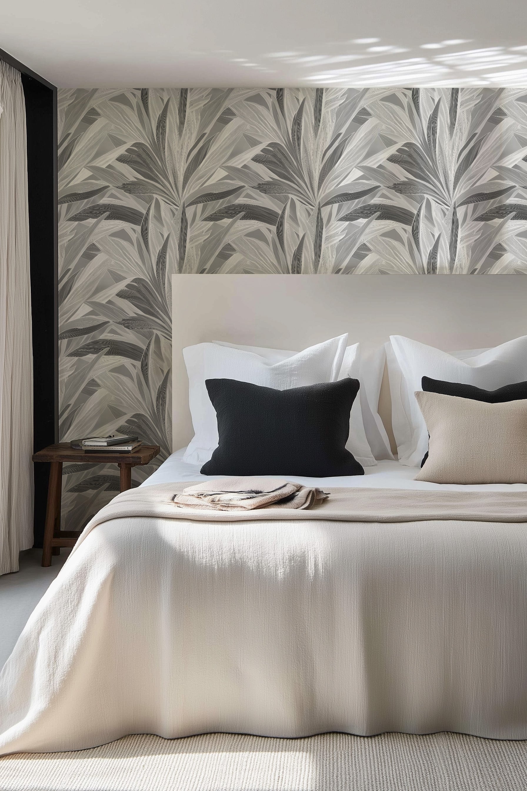 Palmier in Charcoal Commercial Vinyl Wallcovering-Commercial Wallcoverings-Olive et Oriel-Luxury commercial-grade embossed and textured vinyl wallcovering durable fire-rated washable stain-resistant and customizable perfect for hotels offices retail childcare healthcare and hospital spaces vinyl wallpaper