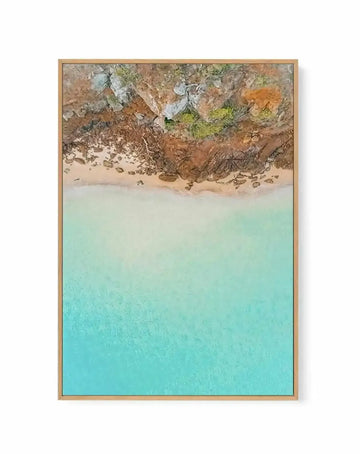 Pambula Rivermouth I | Aerial Photo Wall Framed Canvas Art Print aqua blue coastal art print