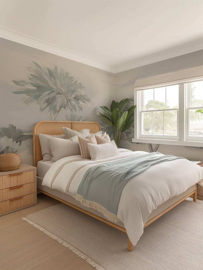 Pastel Palm Grove Wallpaper Mural from Olive et Oriel where you can shop wallpaper and artworks online