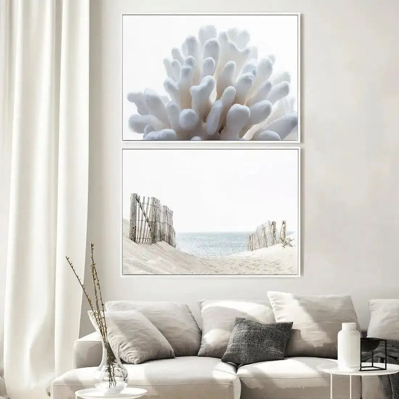 Path to the Sea | Framed Canvas Art Print light blue art print