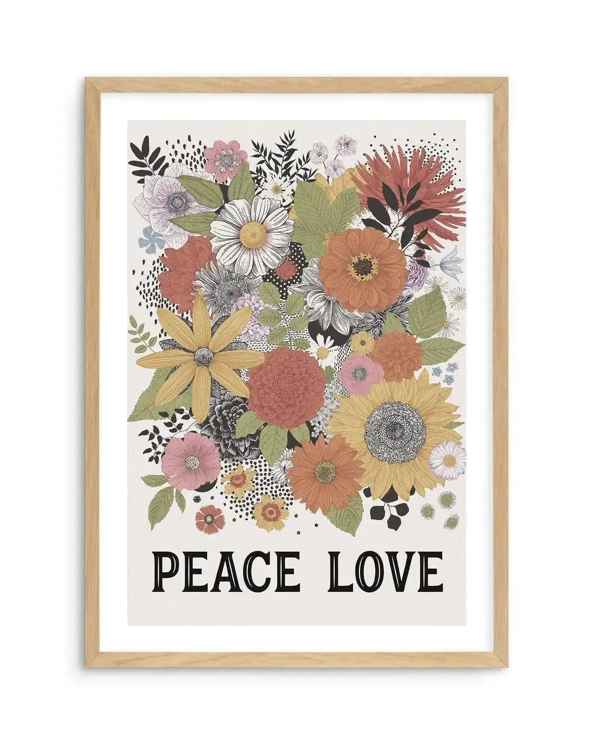 Peace & Love Art Print-PRINT-Olive et Oriel-Olive et Oriel-A5 | 5.8" x 8.3" | 14.8 x 21cm-Oak-With White Border-Buy-Australian-Art-Prints-Online-with-Olive-et-Oriel-Your-Artwork-Specialists-Austrailia-Decorate-With-Coastal-Photo-Wall-Art-Prints-From-Our-Beach-House-Artwork-Collection-Fine-Poster-and-Framed-Artwork