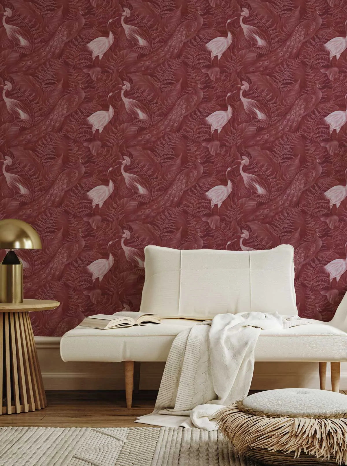 Peacock Luxe in Crimson Red Wallpaper from Olive et Oriel where you can shop wallpaper and artworks online